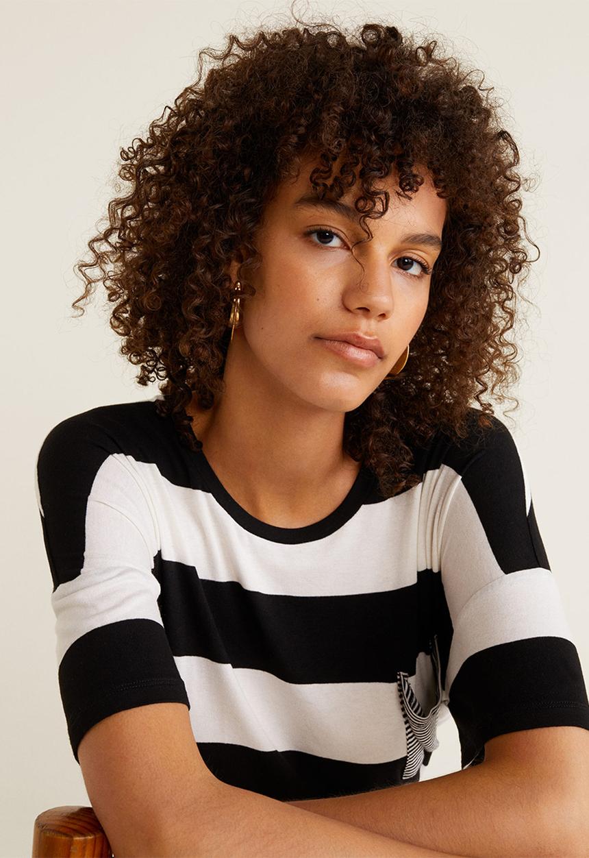 MANGO - Chest-pocket striped T-shirt - black