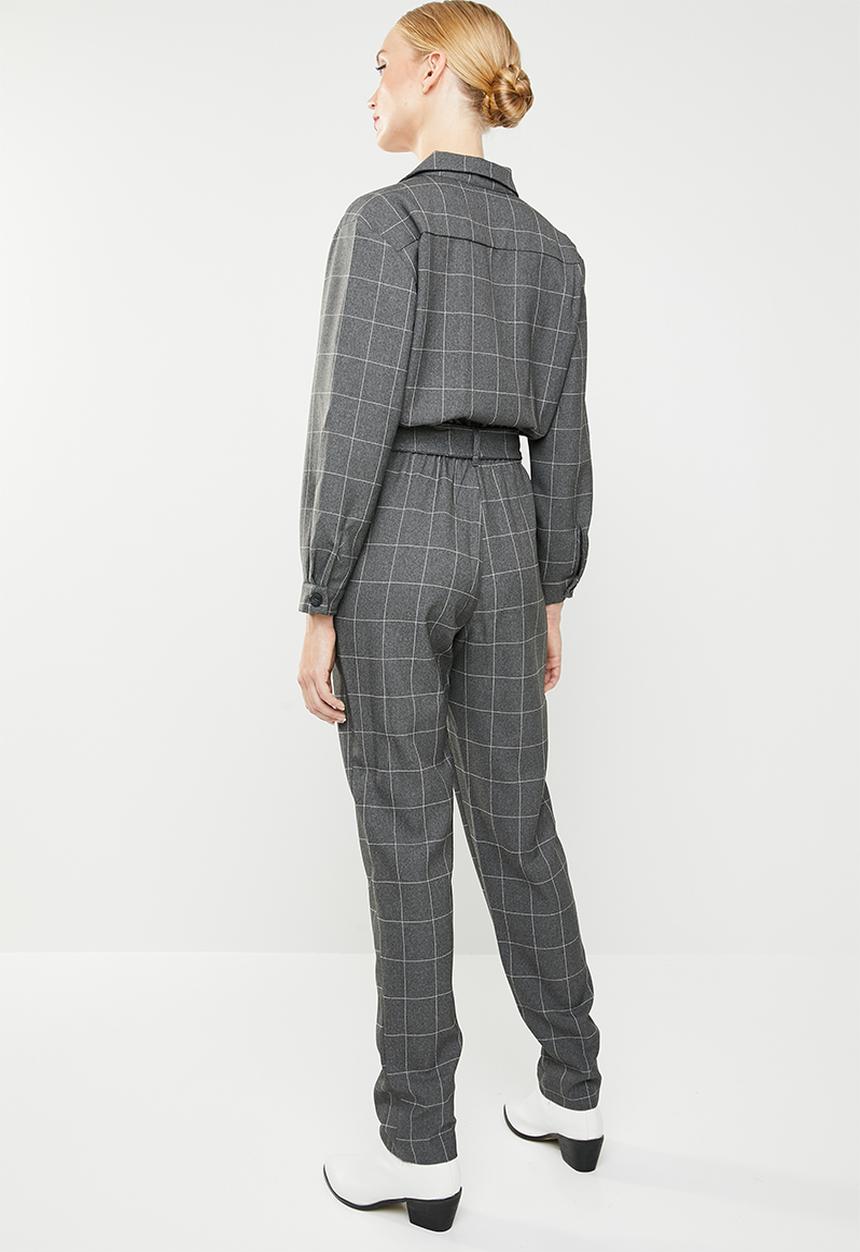 MANGO - Long check jumpsuit - grey