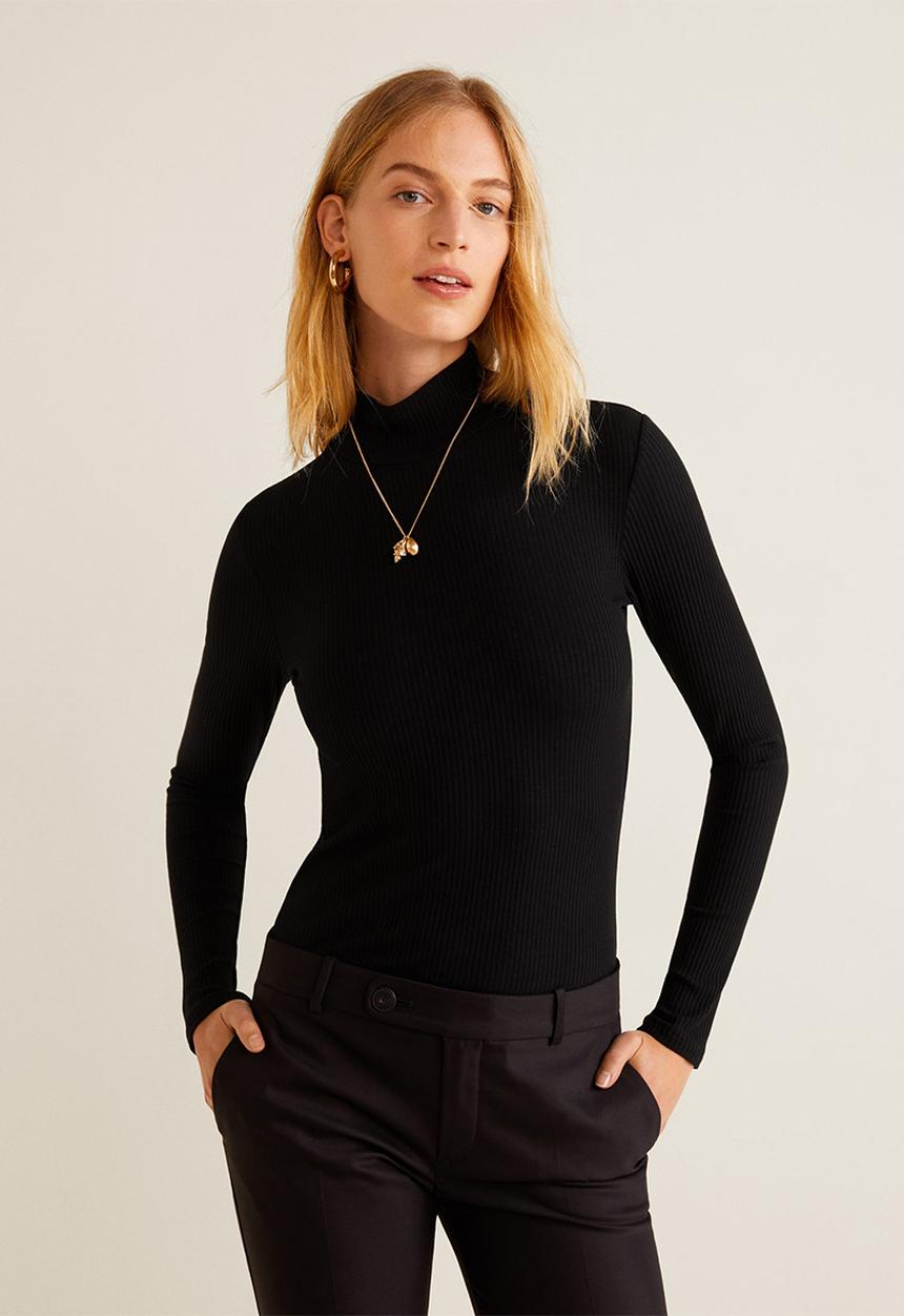 MANGO - Turtle neck T-shirt - black