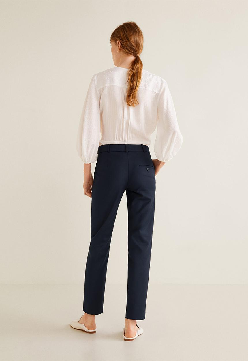 MANGO - Straight cotton trousers - blue