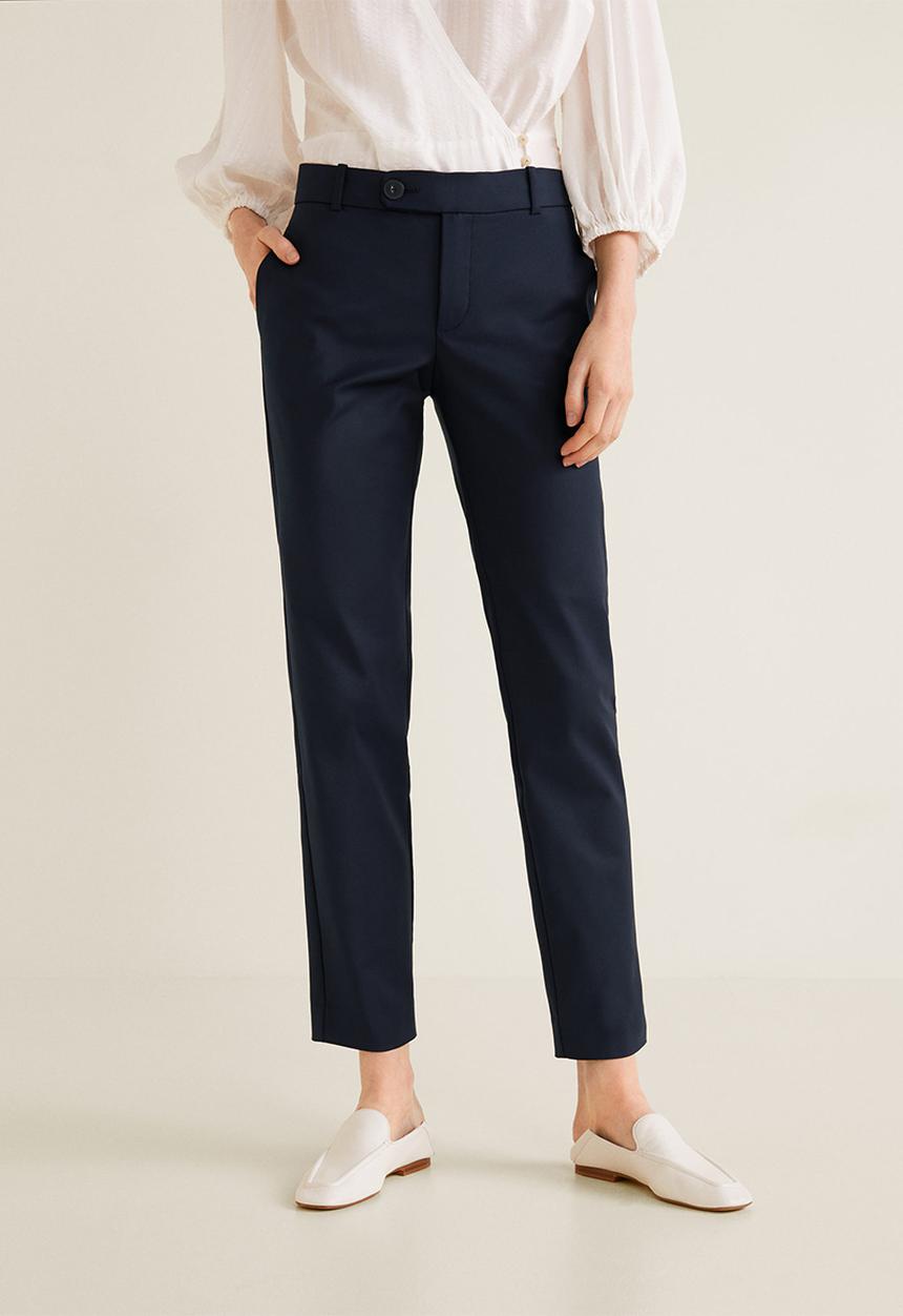 MANGO - Straight cotton trousers - blue