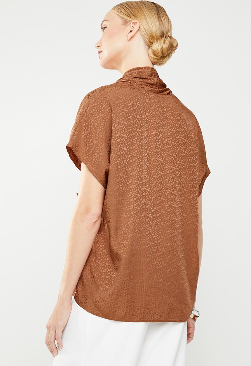 MANGO - Draped textured blouse - bronze