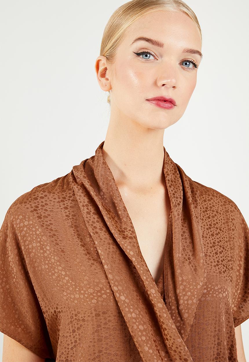 MANGO - Draped textured blouse - bronze