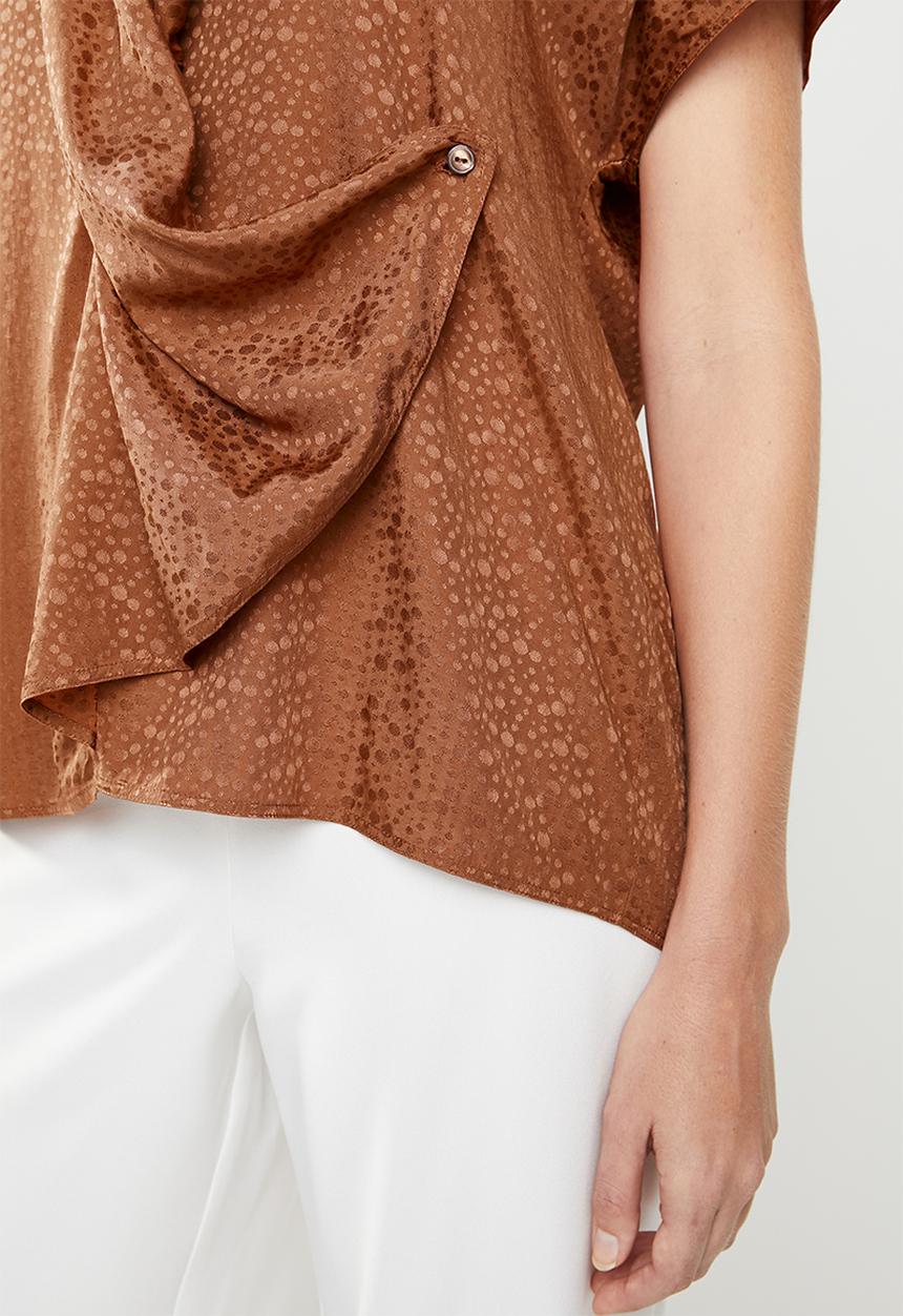 MANGO - Draped textured blouse - bronze