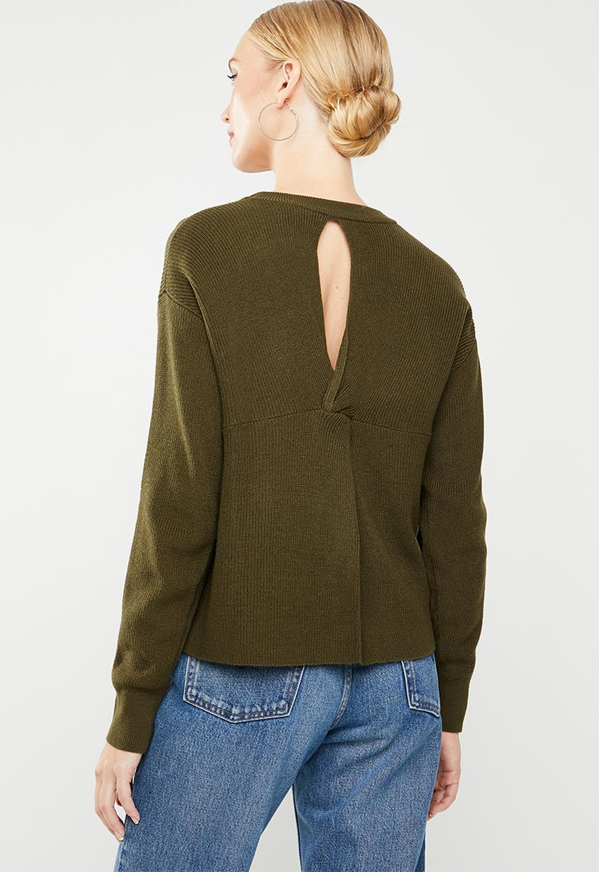 MANGO - Back vent knit - khaki