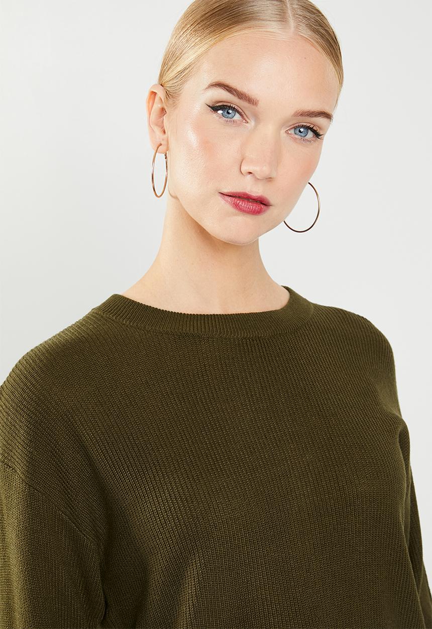 MANGO - Back vent knit - khaki