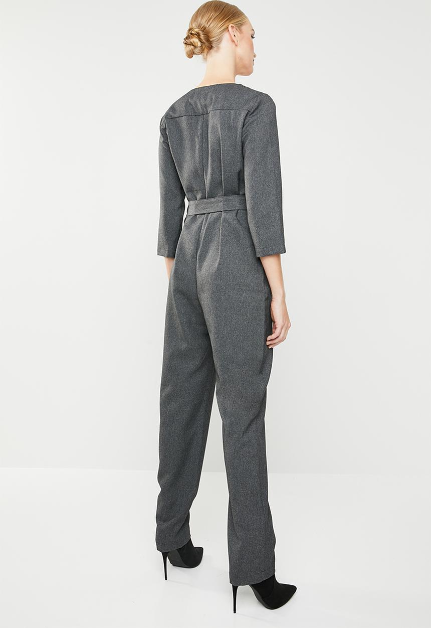 MANGO - Bow 3/4 sleeve jumpsuit - charcoal