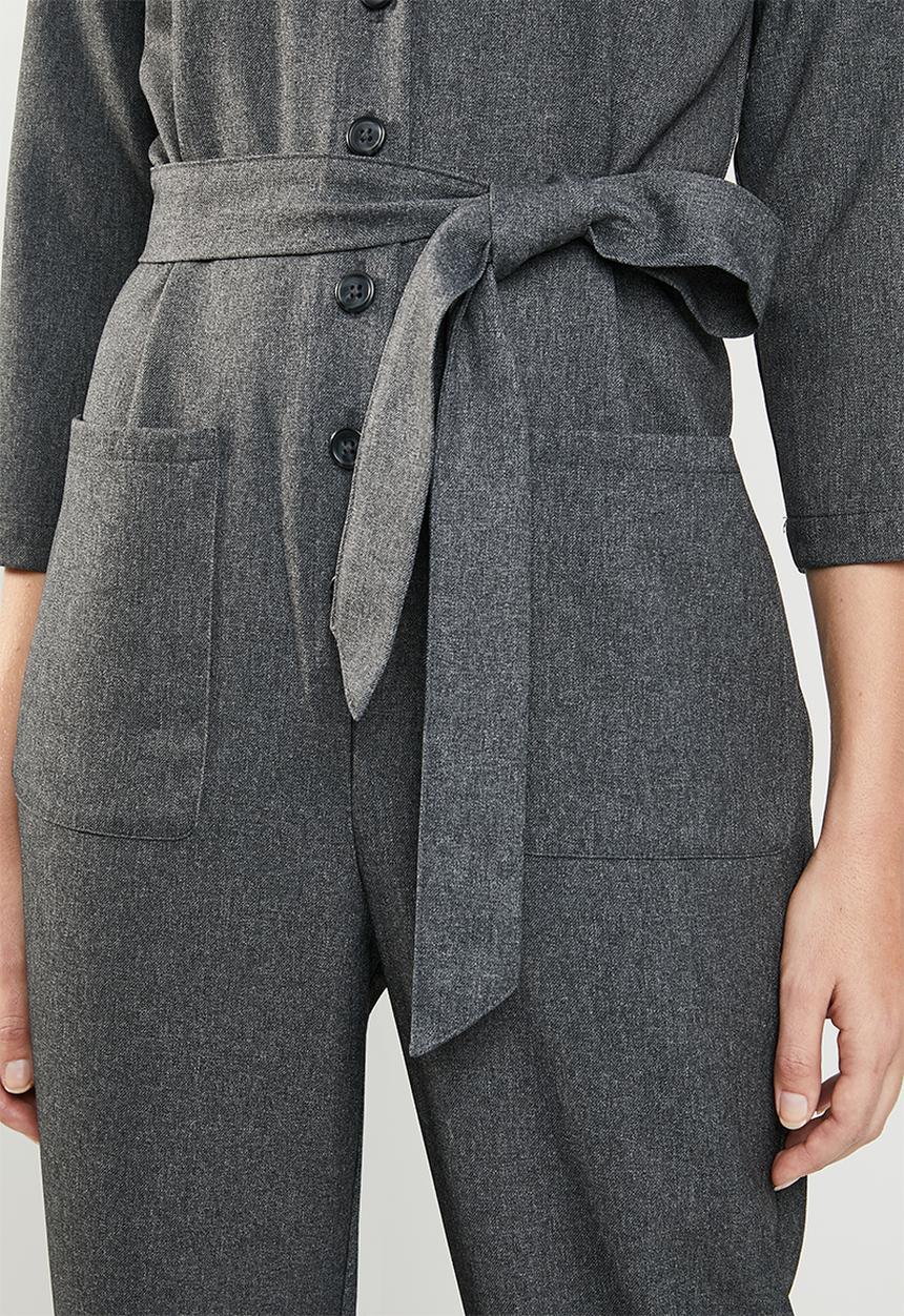 MANGO - Bow 3/4 sleeve jumpsuit - charcoal