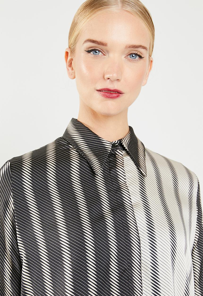 MANGO - Satin finish oversized shirt - black & neutral