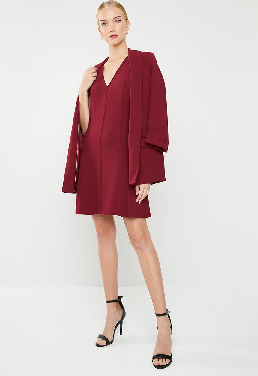 MANGO - V-neckline dress - burgundy
