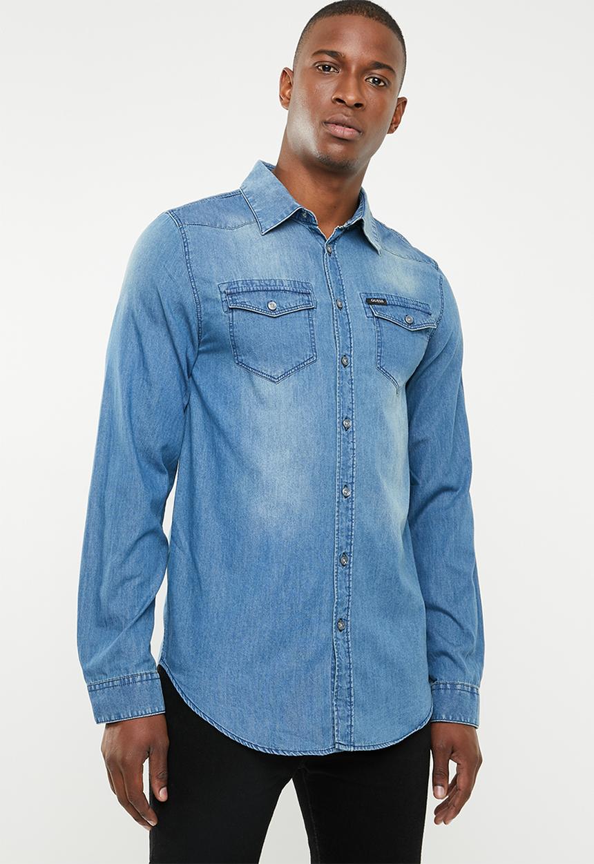 GUESS - Slim fit denim shirt - blue