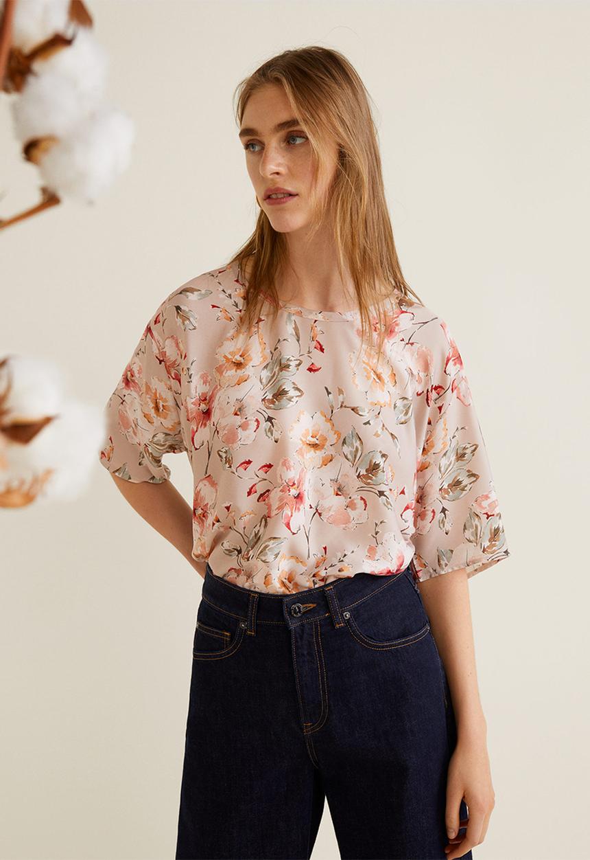 MANGO - Floral T-shirt - pink