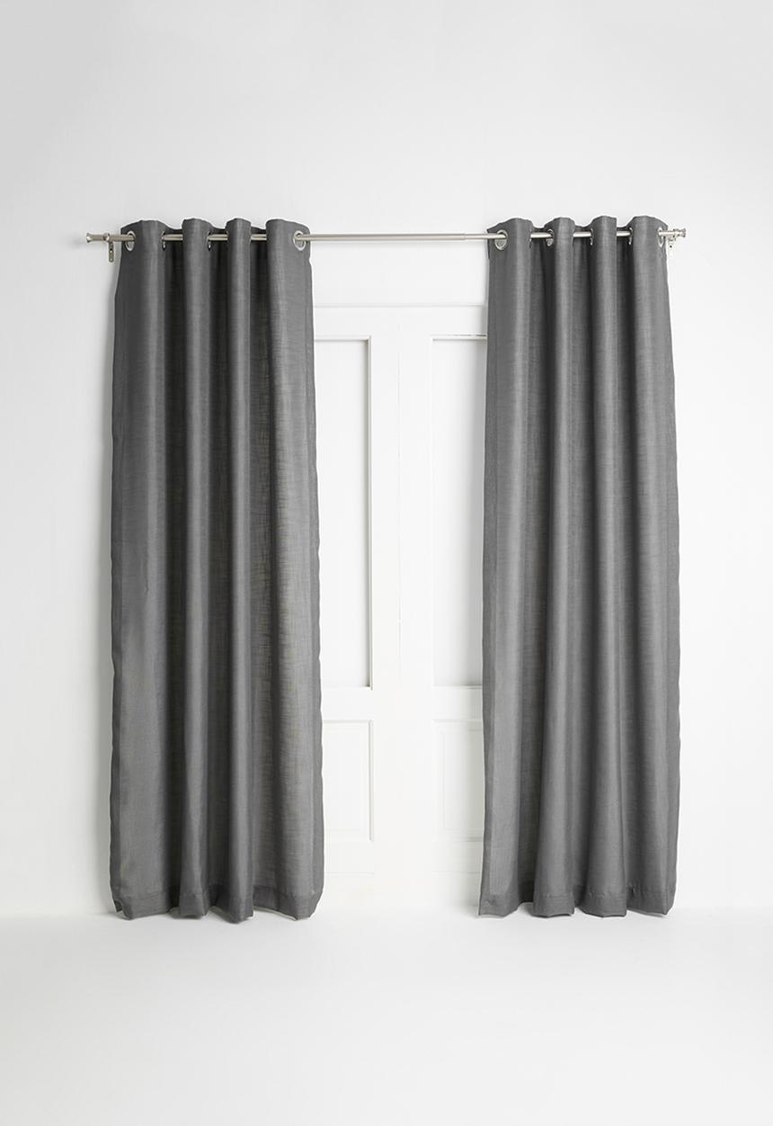 Sixth Floor - Slub lined eyelet curtain 2 pack - charcoal