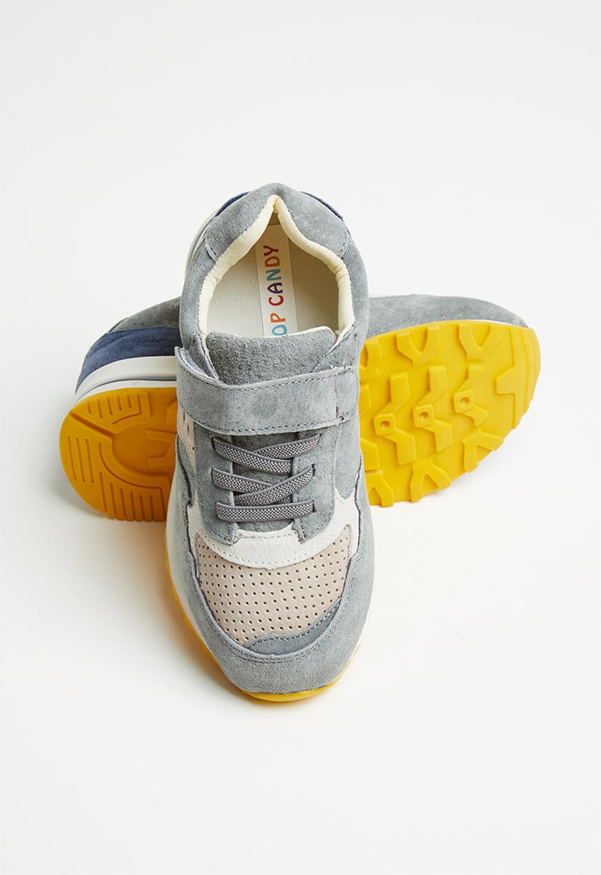 Pop Candy - Leather combo strap and lace sneaker - grey