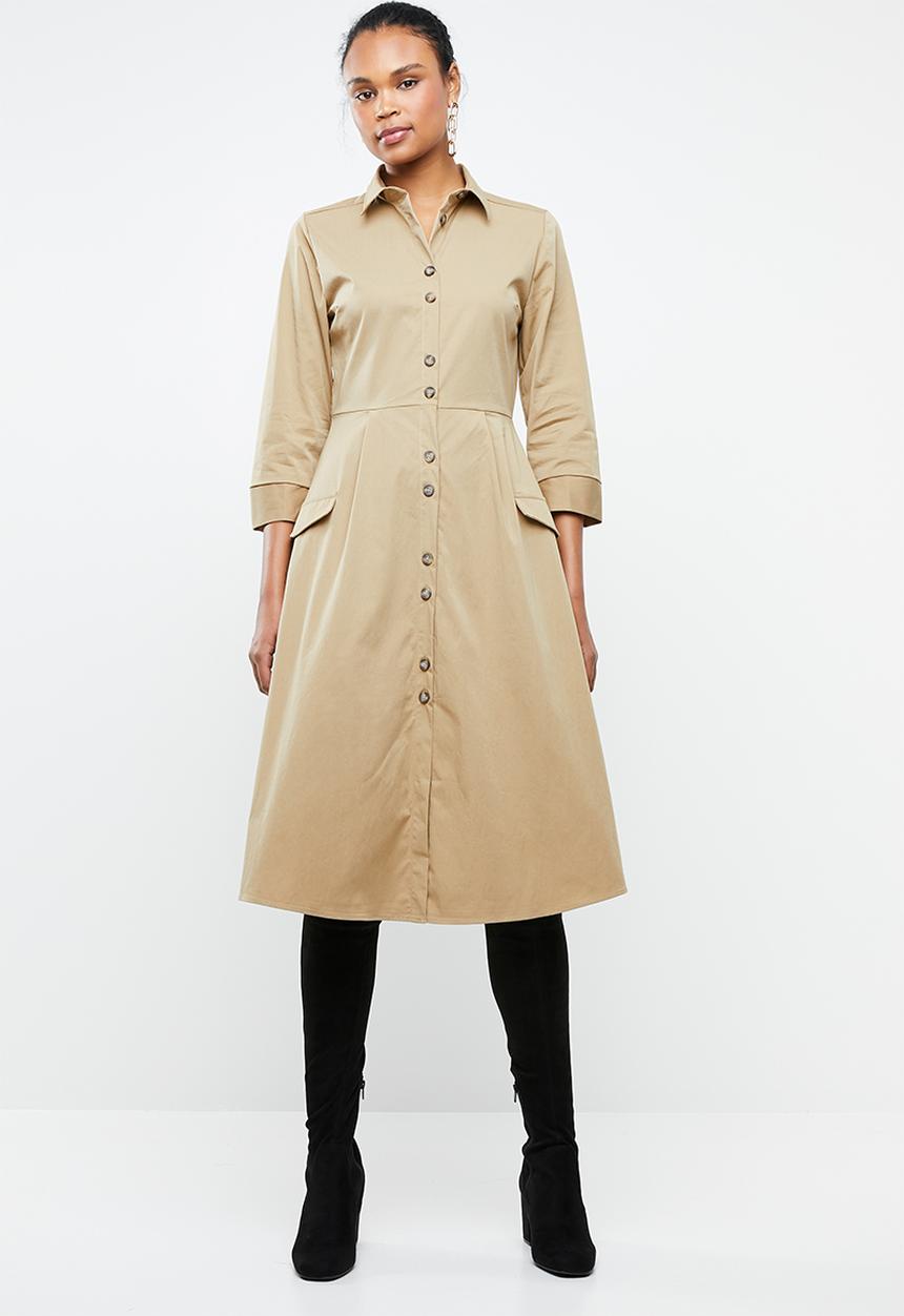 MANGO - Midi utility shirt dress - beige