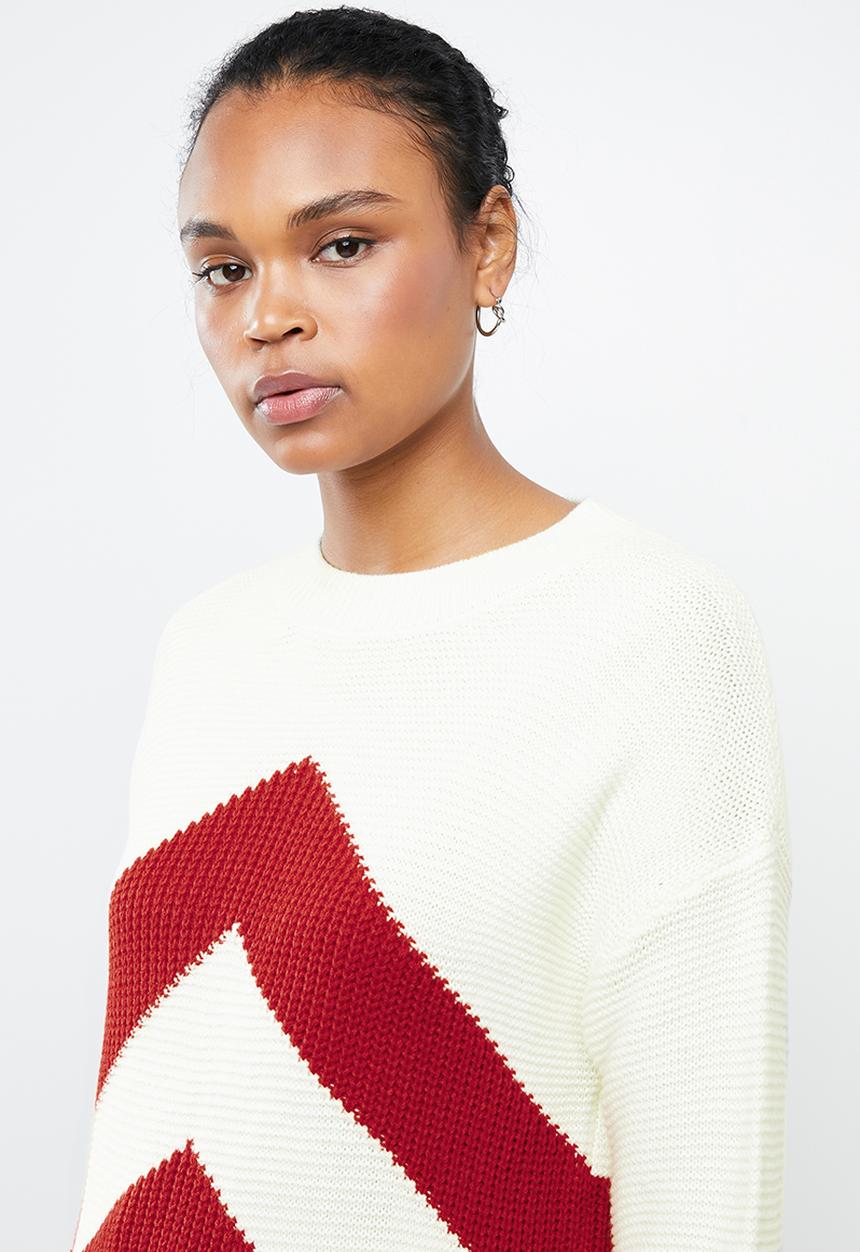 MANGO - Contrast knitted sweater - cream & red 