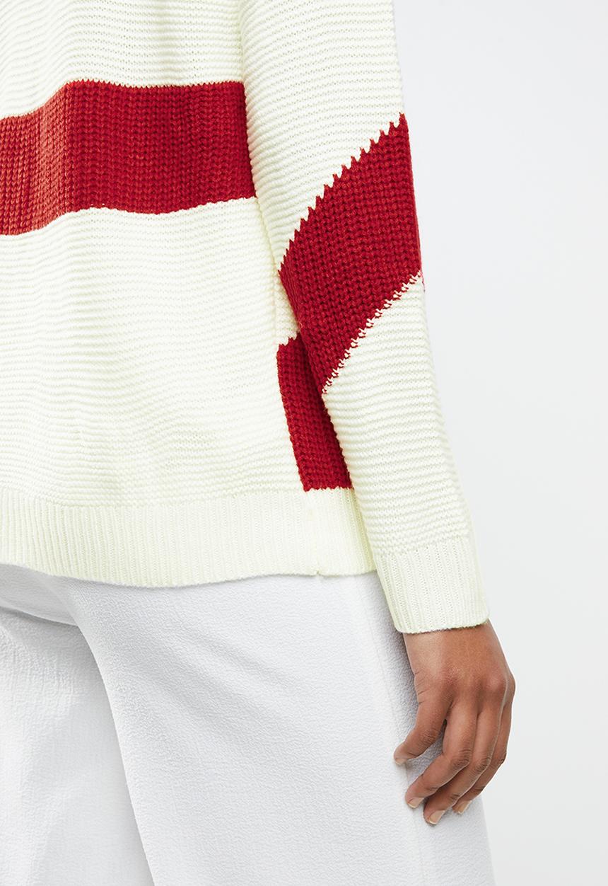 MANGO - Contrast knitted sweater - cream & red 