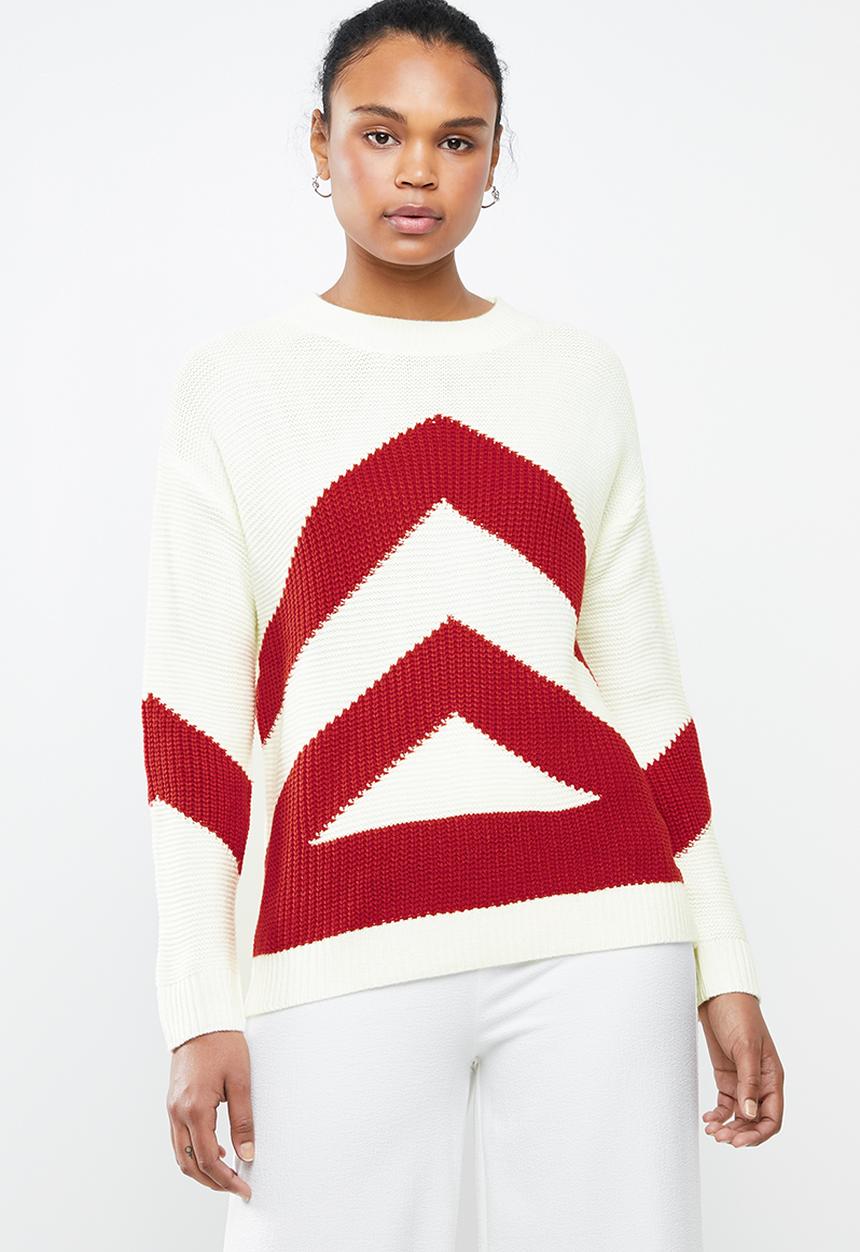 MANGO - Contrast knitted sweater - cream & red 