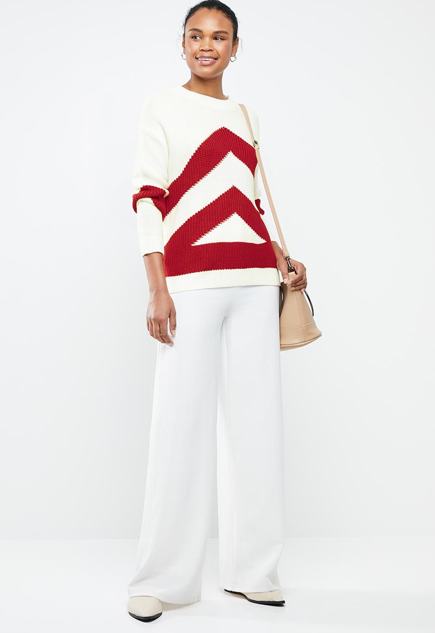 MANGO - Contrast knitted sweater - cream & red 