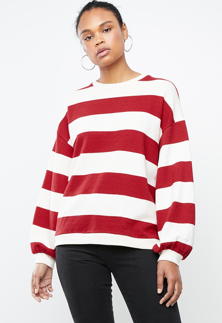 MANGO - Striped sweatshirt - red & cream