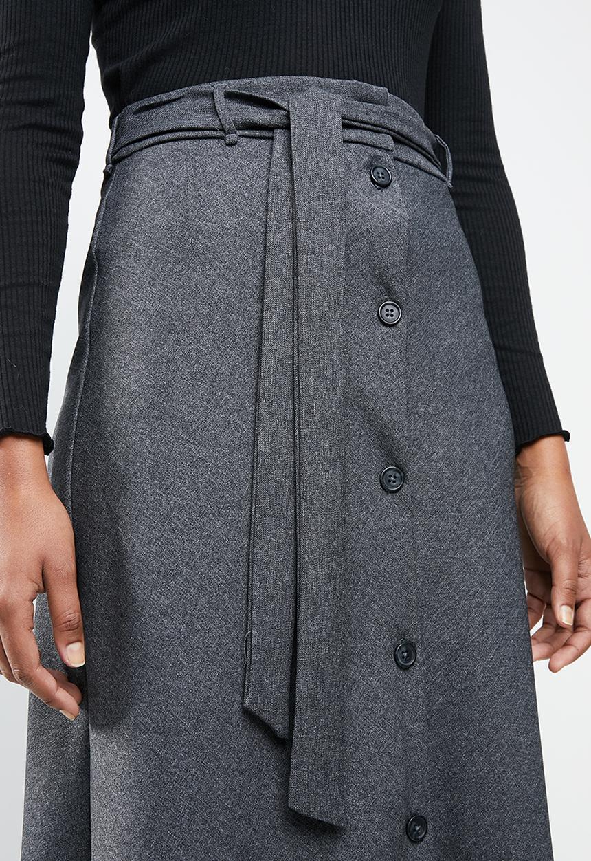 MANGO - Button down flare skirt - grey