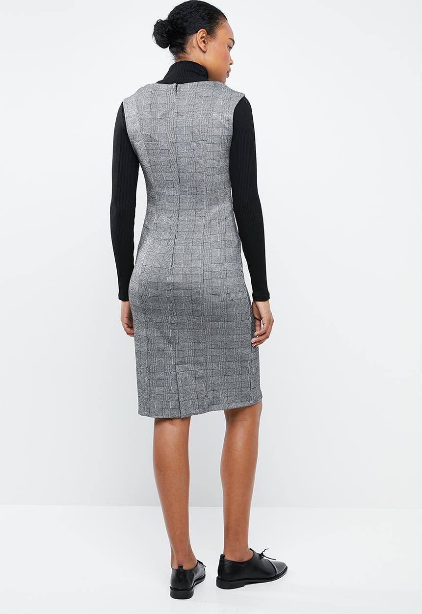 MANGO - Check midi shift dress - grey