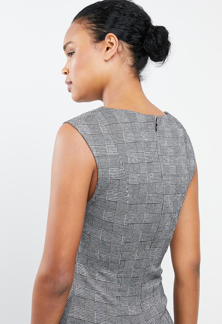 MANGO - Check midi shift dress - grey