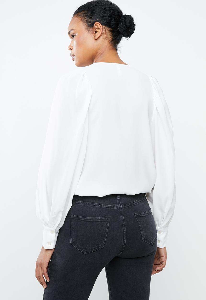 MANGO - Metallic ring keyhole blouse - off white