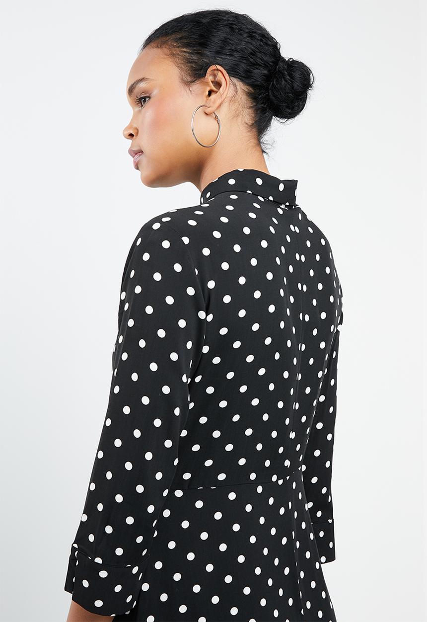 MANGO - Spotted maxi shirt dress - black