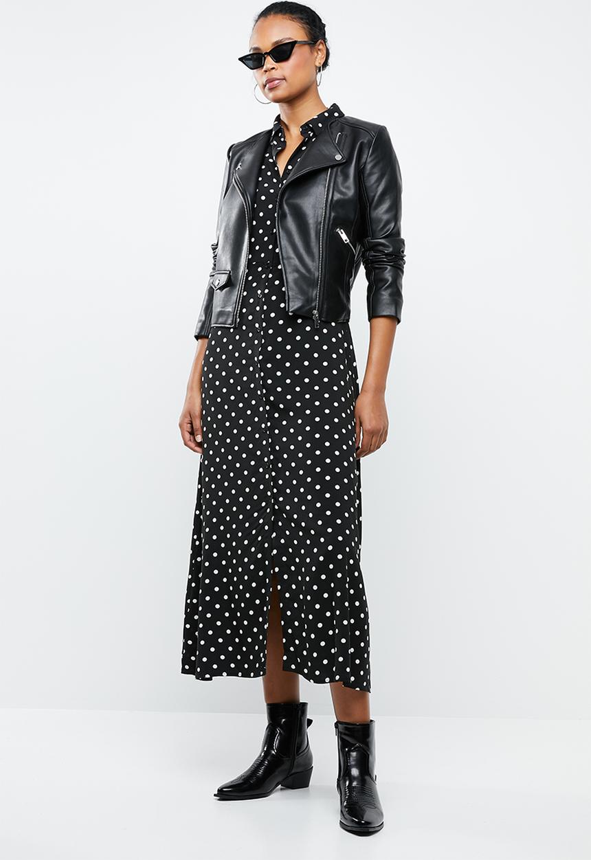 MANGO - Spotted maxi shirt dress - black