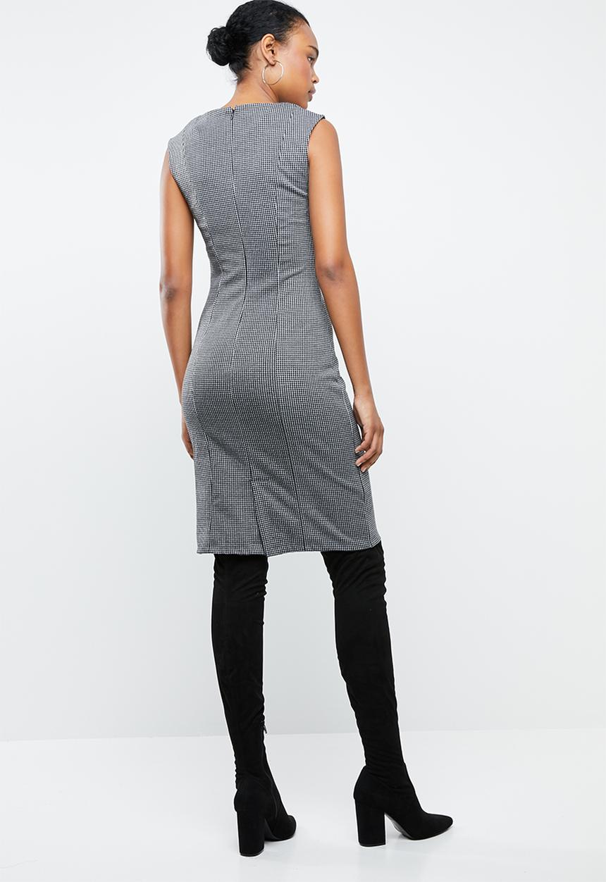 MANGO - Check midi shift dress - black