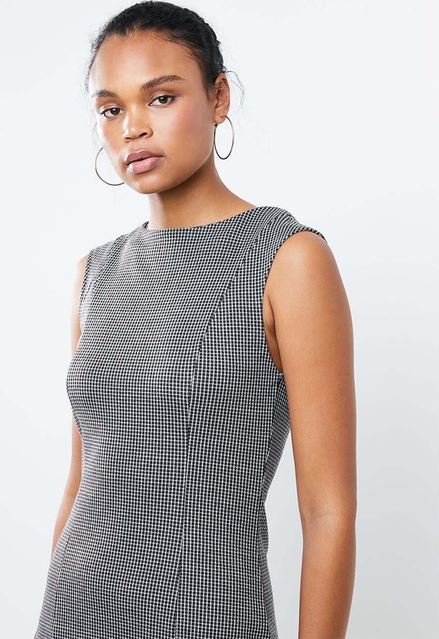 MANGO - Check midi shift dress - black