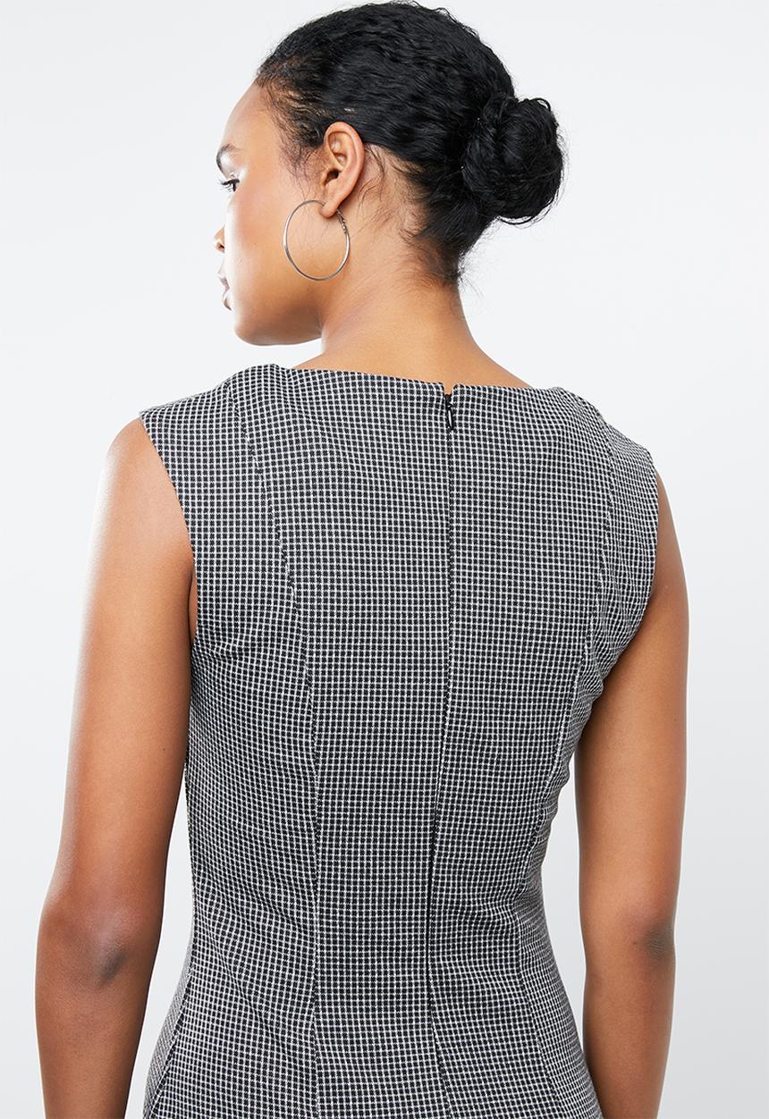 MANGO - Check midi shift dress - black