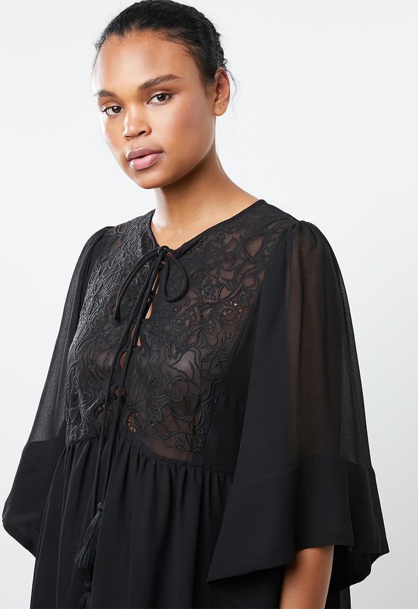 MANGO - Embroidered floaty dress - black