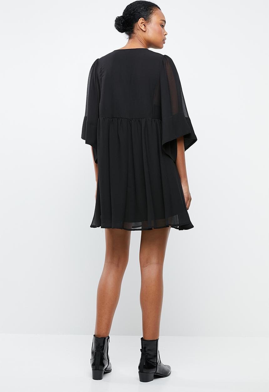 MANGO - Embroidered floaty dress - black