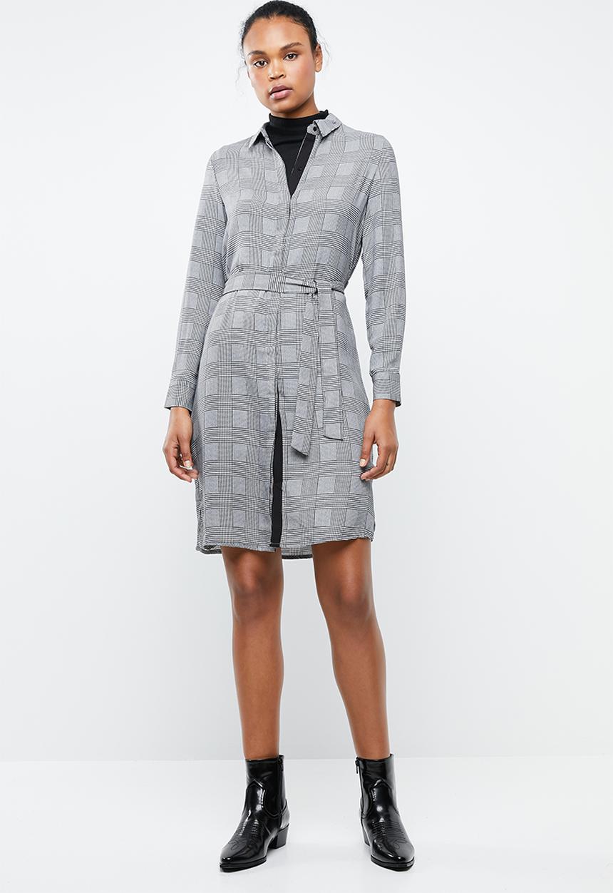 MANGO - Long sleeve check shirt dress - grey