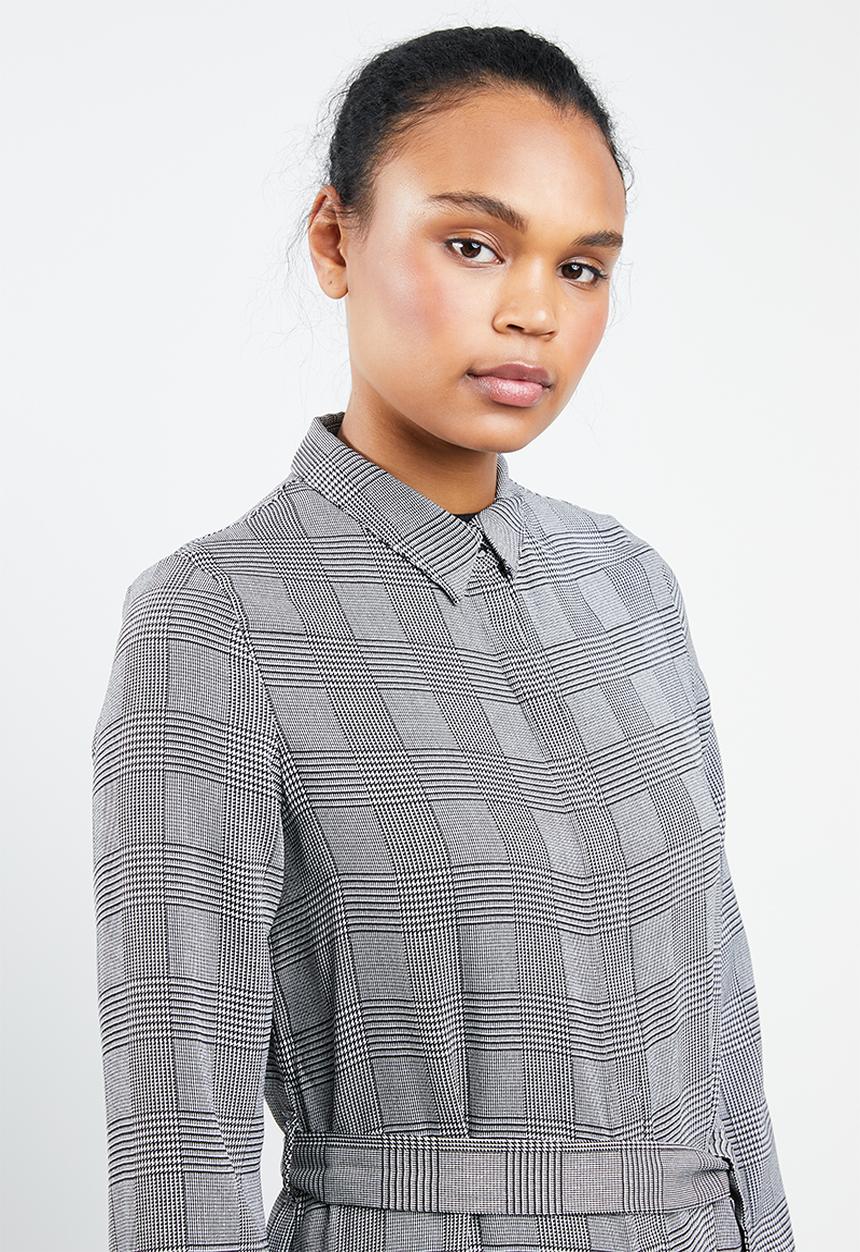 MANGO - Long sleeve check shirt dress - grey