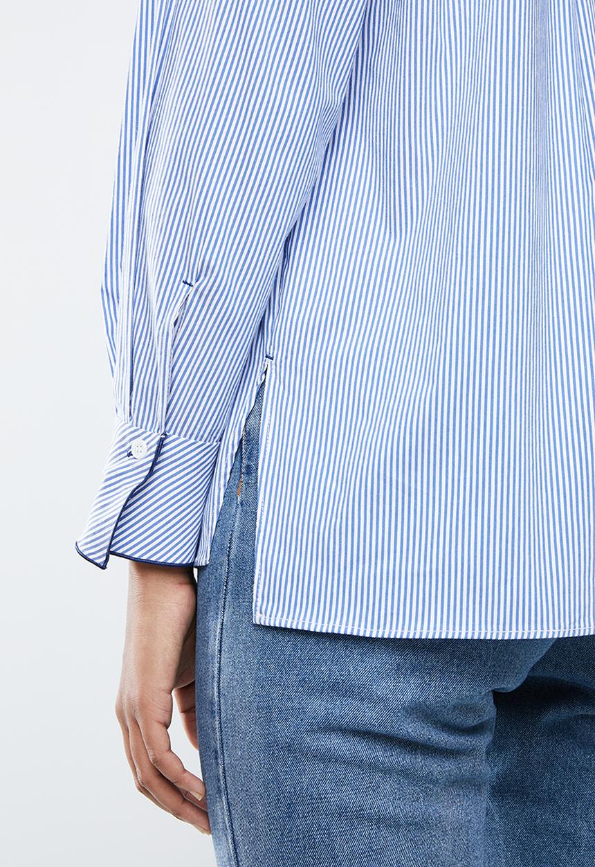 MANGO - Stripe bow collar shirt - blue & white 