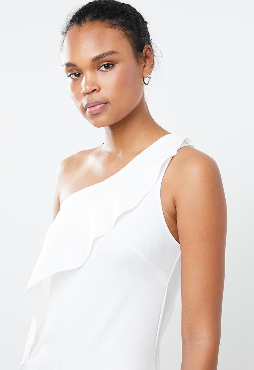 MANGO - Frilled one-shoulder jumpsuit - white