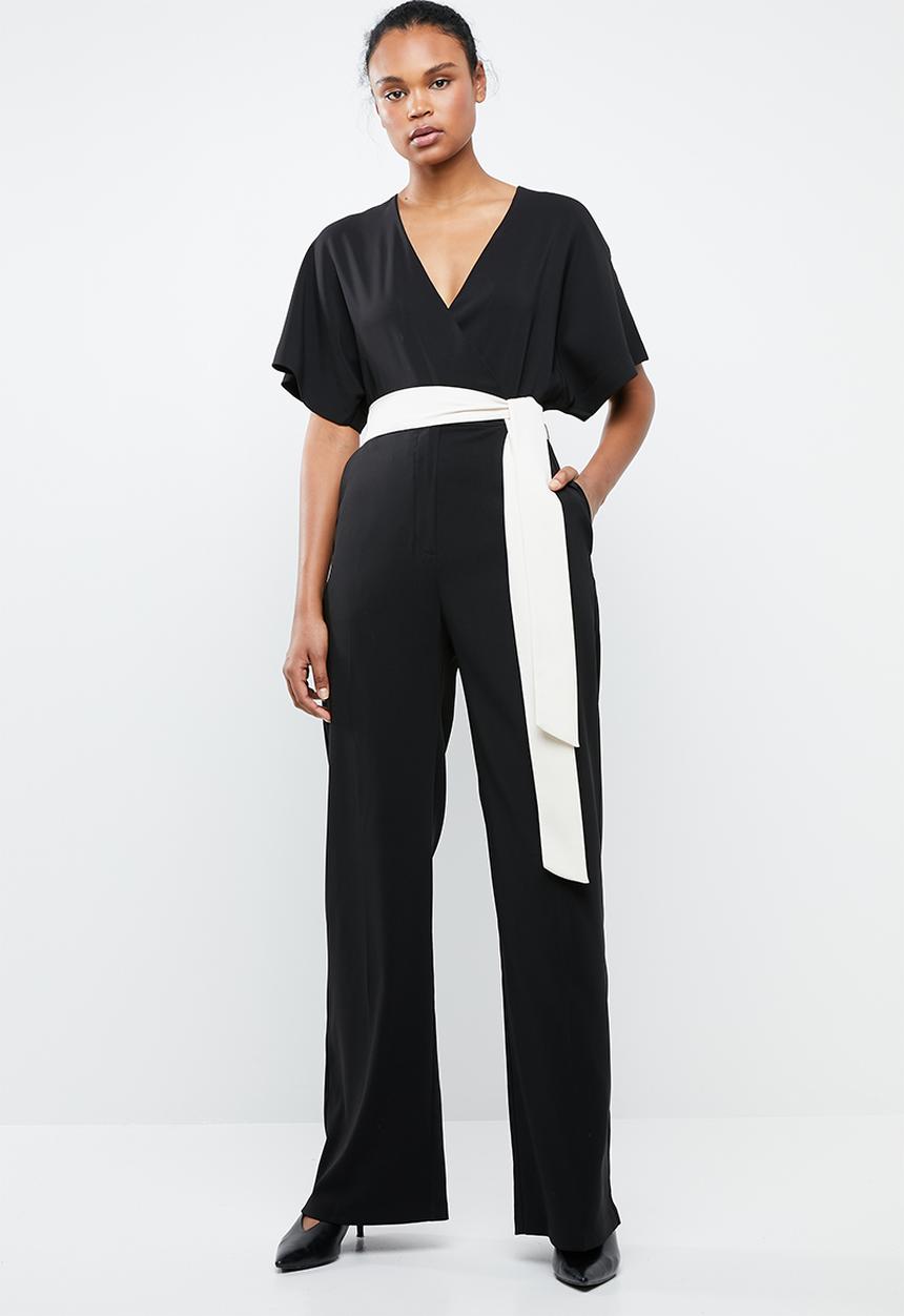 MANGO - Sash belt kimono jumpsuit - black