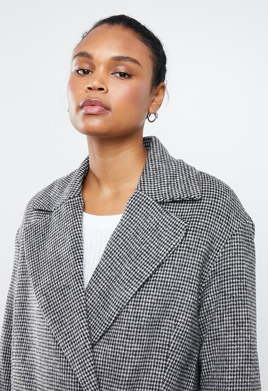 MANGO - Wool blend check coat - grey