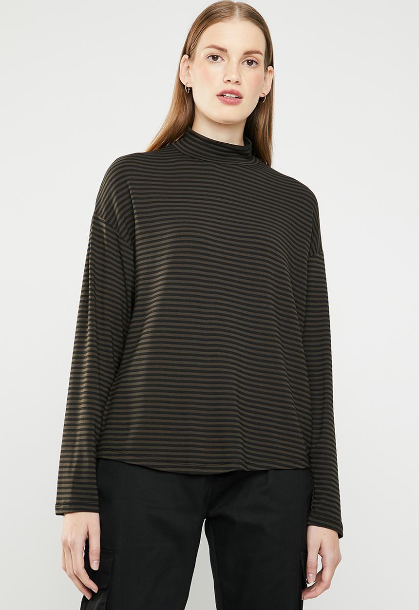 Superbalist - Turtle neck drop shoulder boxy tee - khaki & black