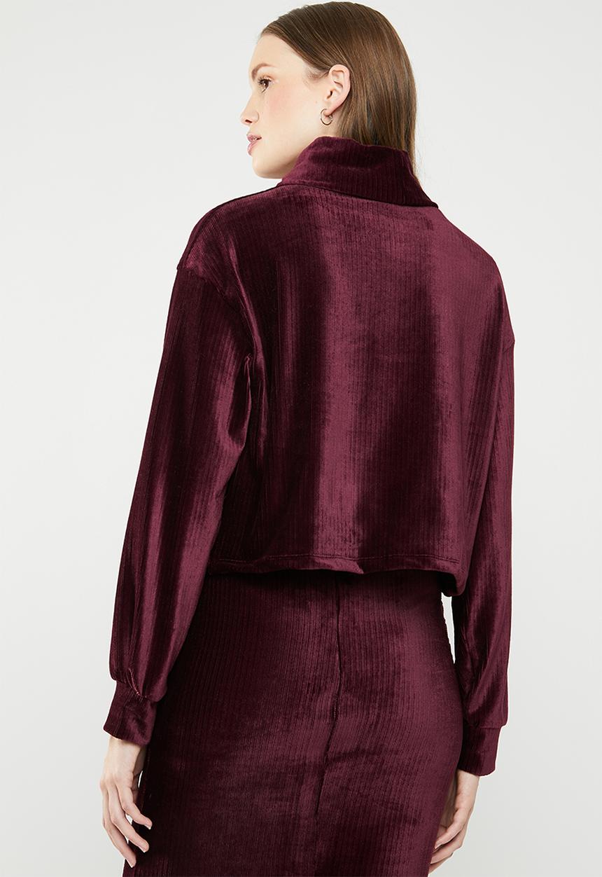 Superbalist - Velour funnel neck top- burgundy