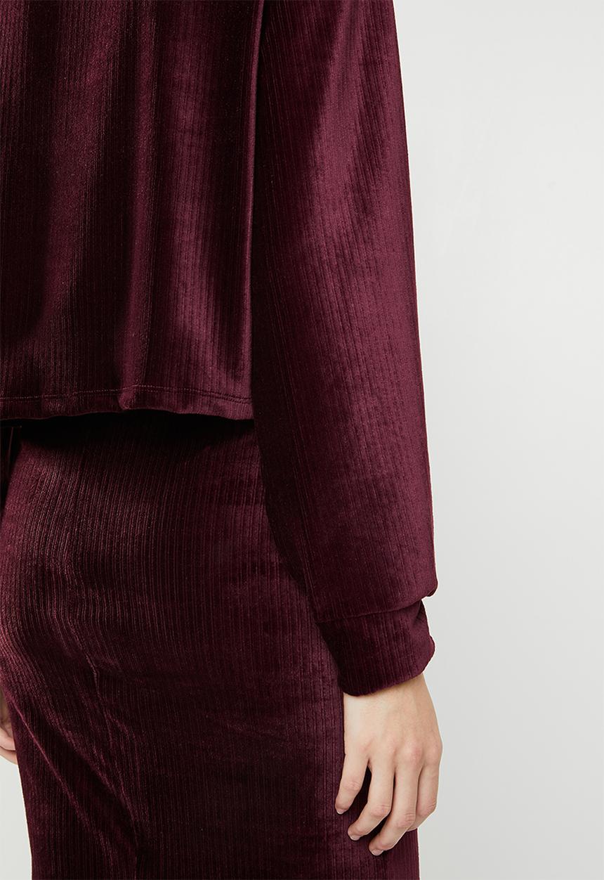 Superbalist - Velour funnel neck top- burgundy