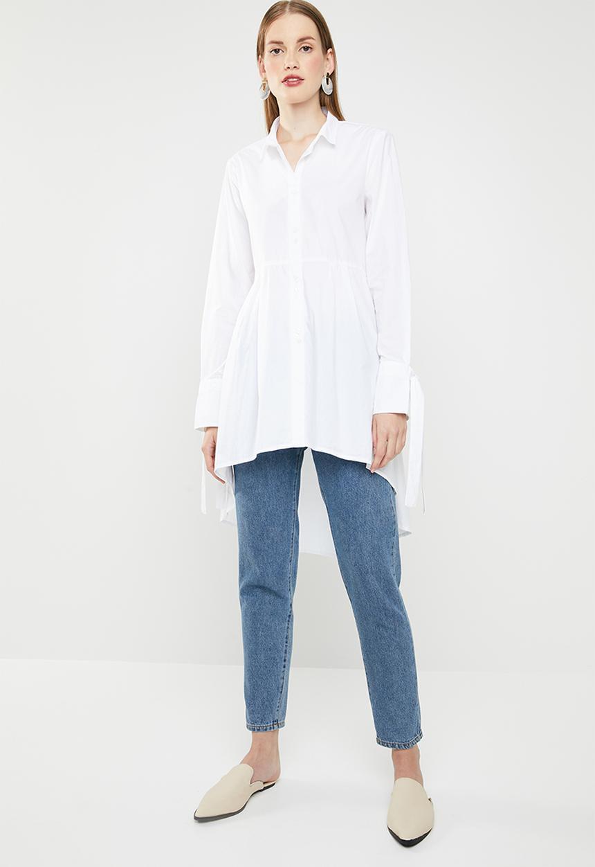 MANGO - Cotton dip hem shirt - white
