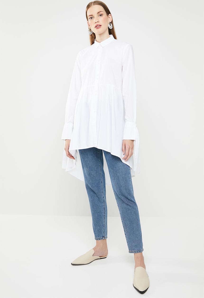 MANGO - Cotton dip hem shirt - white