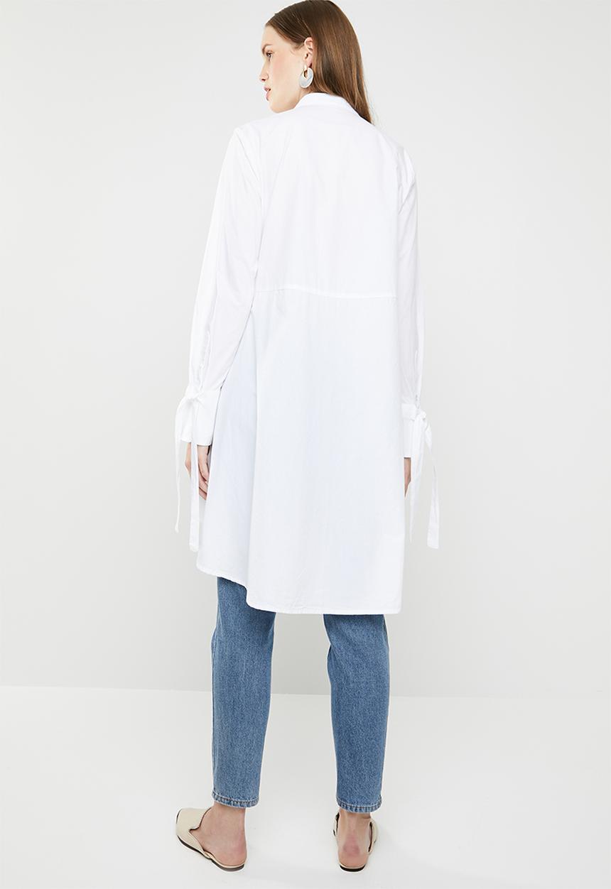 MANGO - Cotton dip hem shirt - white