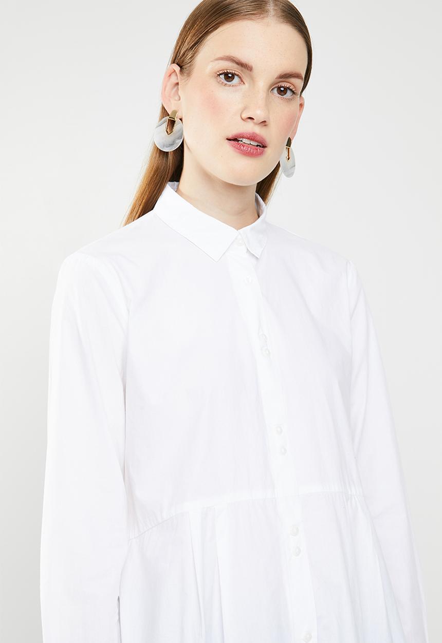 MANGO - Cotton dip hem shirt - white