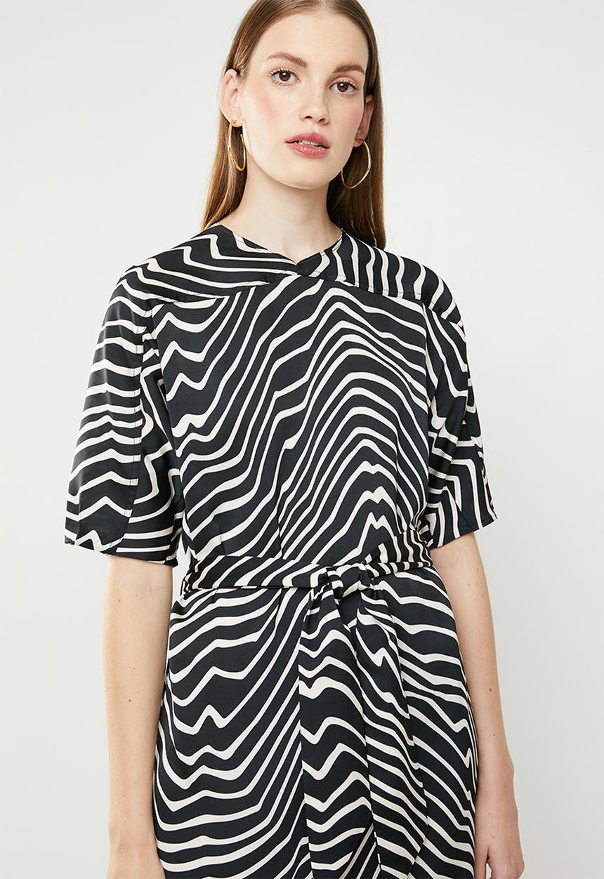 MANGO - Zebra v-neck dress - black & cream