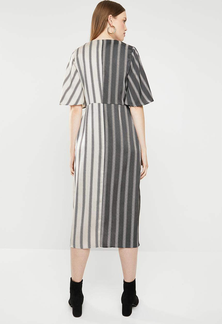 MANGO - Knot front crossover dress - black & cream